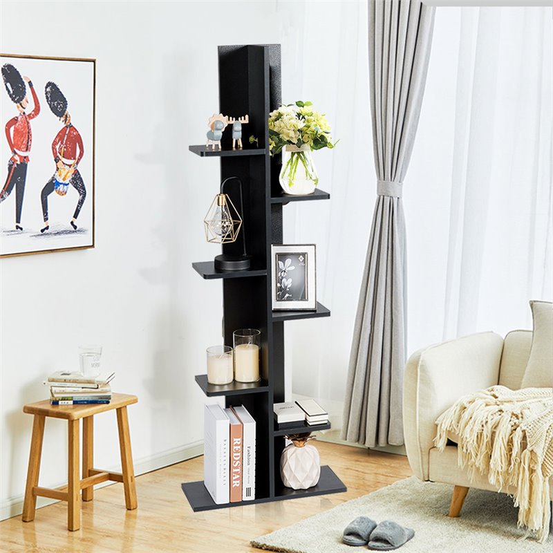 Costway 7-tier Contemporary MDF Sturdy Storage Bookshelf in Black