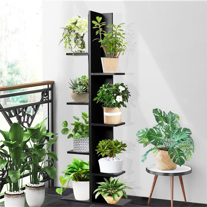 Costway 7-tier Contemporary MDF Sturdy Storage Bookshelf in Black