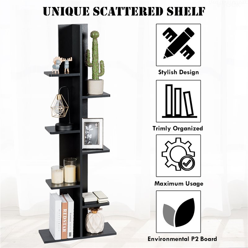 Costway 7-tier Contemporary MDF Sturdy Storage Bookshelf in Black
