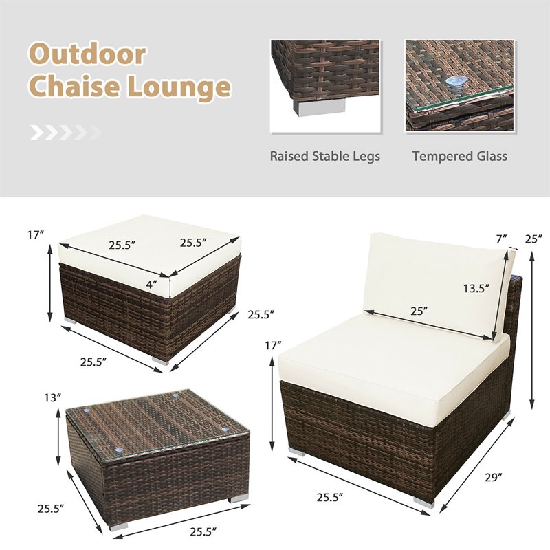 Costway 5-piece Contemporary Rattan and Steel Patio Sofa Set in White