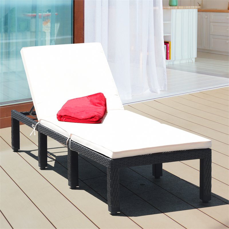 Costway Rattan Patio Lounge Chair with Seat Cushion in Black