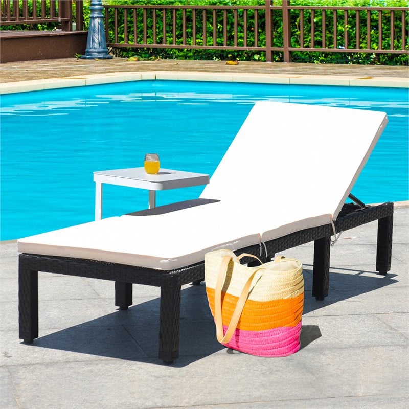 Costway Rattan Patio Lounge Chair with Seat Cushion in Black