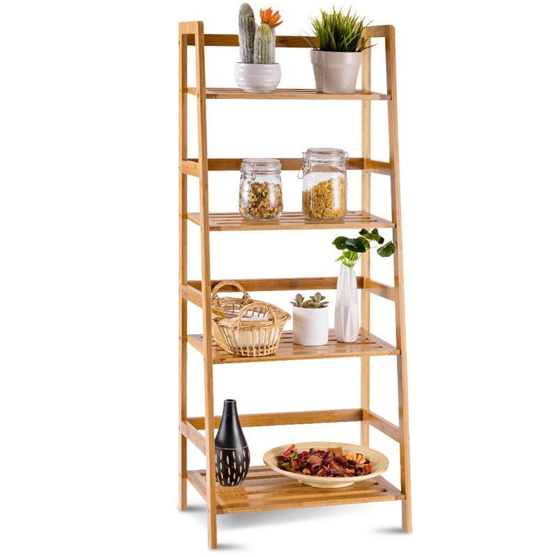 Costway 4-tier Contemporary Bamboo Multifunctional Bookcase in Natural