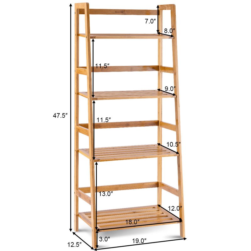 Costway 4-tier Contemporary Bamboo Multifunctional Bookcase in Natural