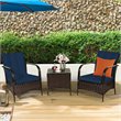 Costway 3-piece Contemporary Rattan and Steel Patio Bistro Set in Navy Finish