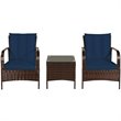 Costway 3-piece Contemporary Rattan and Steel Patio Bistro Set in Navy Finish