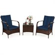Costway 3-piece Contemporary Rattan and Steel Patio Bistro Set in Navy Finish