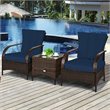 Costway 3-piece Contemporary Rattan and Steel Patio Bistro Set in Navy Finish