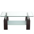 Costway Rectangular Tempered Glass and Wood Coffee Table with Shelf in Brown