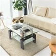 Costway Rectangular Tempered Glass and Wood Coffee Table with Shelf in Brown