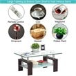 Costway Rectangular Tempered Glass and Wood Coffee Table with Shelf in Brown