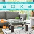 Costway Rectangular Tempered Glass and Wood Coffee Table with Shelf in Brown