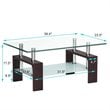 Costway Rectangular Tempered Glass and Wood Coffee Table with Shelf in Brown