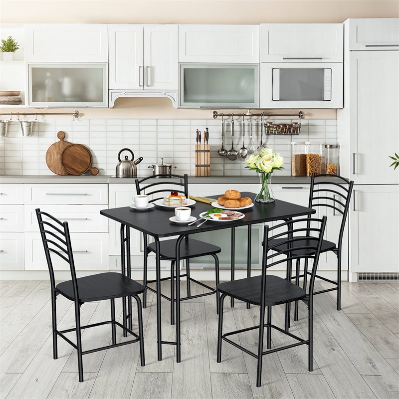 Costway 5-piece MDF and Steel Dining Set with Table and 4 Chairs in Black