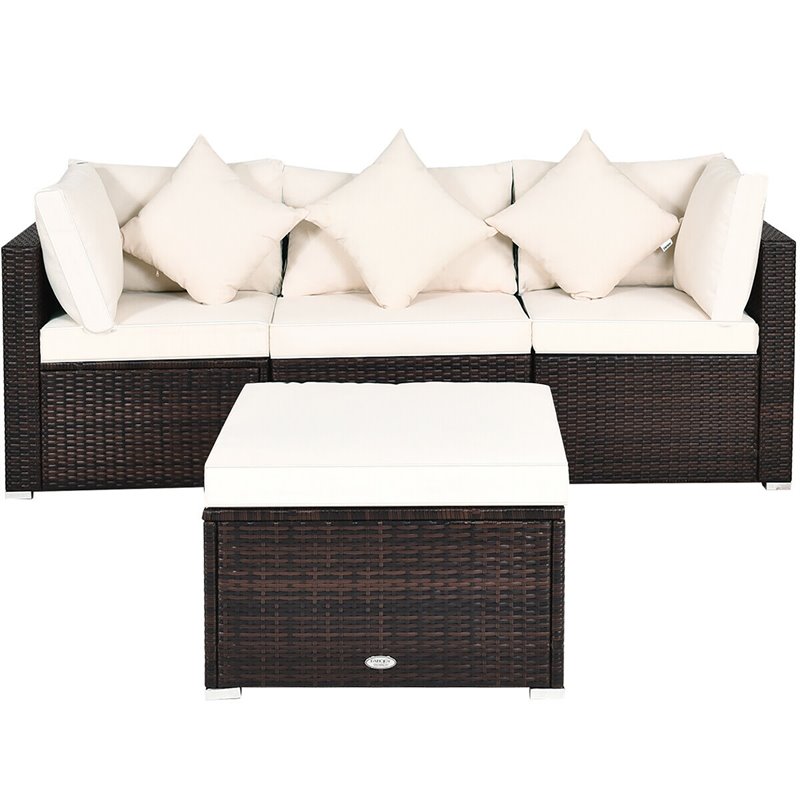 Costway 4-piece Contemporary Rattan and Steel Patio Sofa Set in White