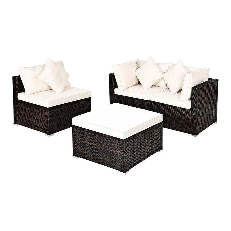 Costway 4-piece Contemporary Rattan and Steel Patio Sofa Set in White