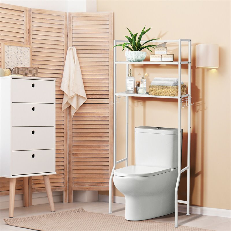 Costway 2-tier Contemporary Steel Bathroom Spacesaver in White