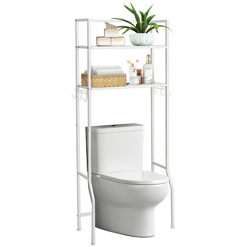 Costway 2-tier Contemporary Steel Bathroom Spacesaver in White