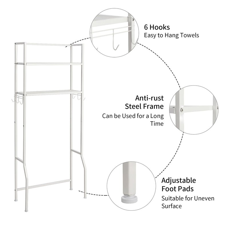 Costway 2-tier Contemporary Steel Bathroom Spacesaver in White