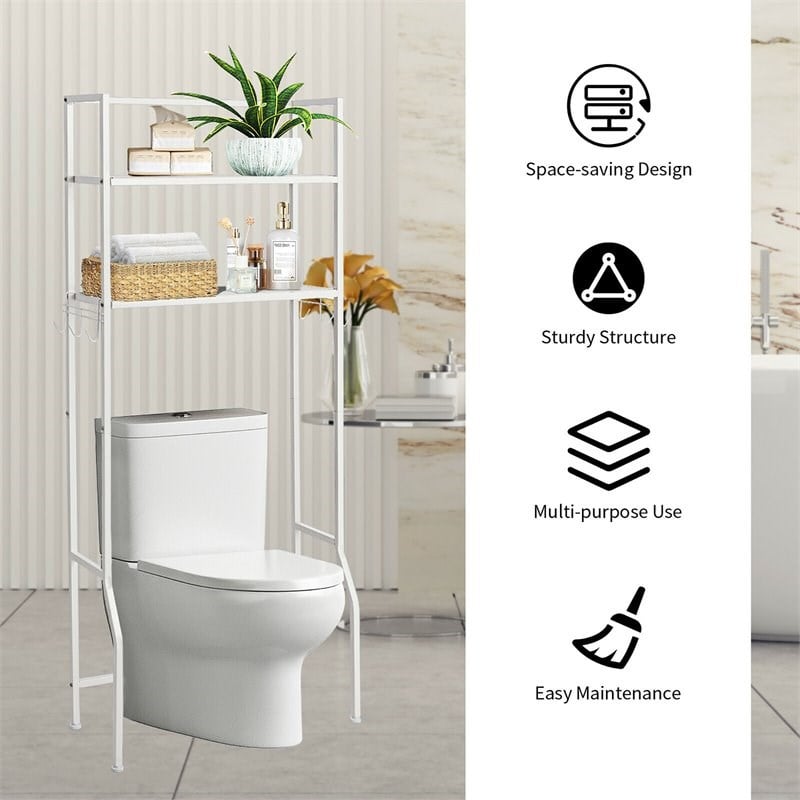 Costway 2-tier Contemporary Steel Bathroom Spacesaver in White Finish