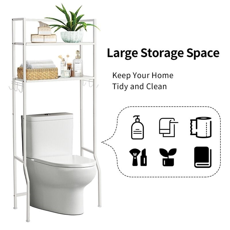 Costway 2-tier Contemporary Steel Bathroom Spacesaver in White Finish