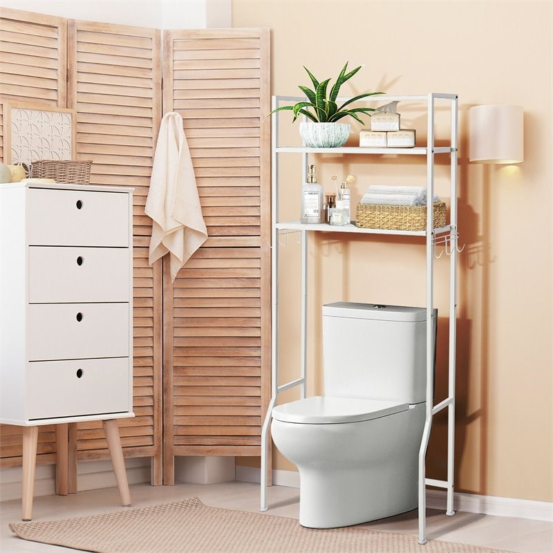 Costway 2-tier Contemporary Steel Bathroom Spacesaver in White Finish