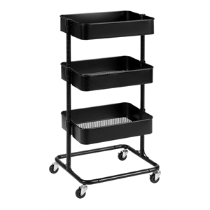 Costway 3-tier Iron Rolling Storage Cart with Adjustable Shelves in Black