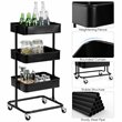 Costway 3-tier Iron Rolling Storage Cart with Adjustable Shelves in Black