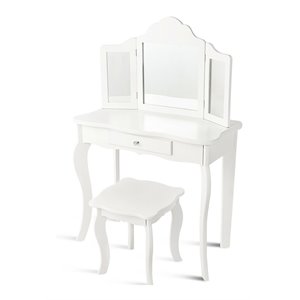 Costway MDF and Mirror Kids Vanity with Dressing Table and Stool in White