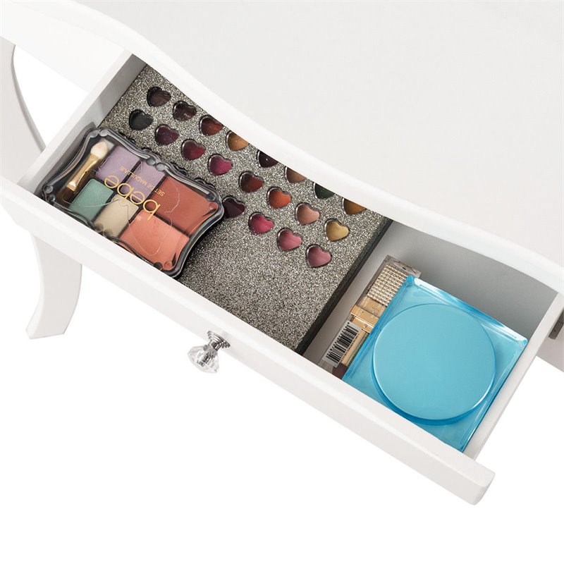 Costway Contemporary MDF and Mirror Makeup Desk Vanity Set in White