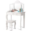 Costway Contemporary MDF and Mirror Makeup Desk Vanity Set in White
