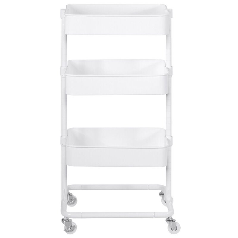 Costway 3-tier Iron Rolling Storage Cart with Adjustable Shelves in White