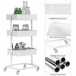Costway 3-tier Iron Rolling Storage Cart with Adjustable Shelves in White