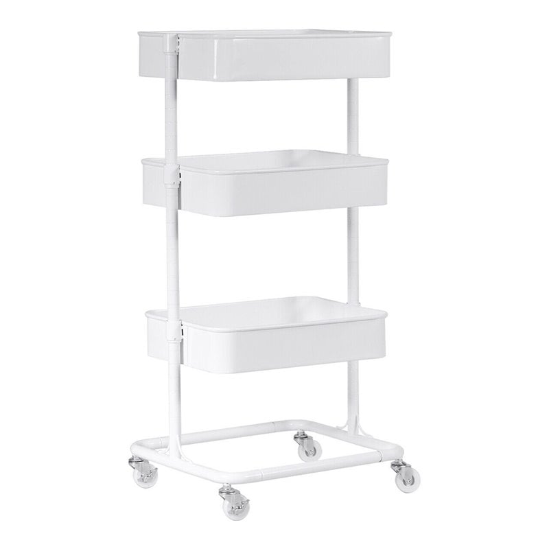 Costway 3-tier Iron Rolling Storage Cart with Adjustable Shelves in White