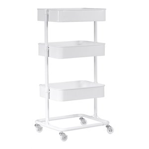 Costway 3-tier Iron Rolling Storage Cart with Adjustable Shelves in White