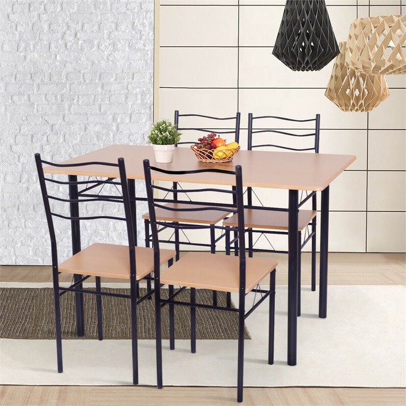 Costway 5-piece MDF and Metal Dining Set with Table and 4 Chairs in Black