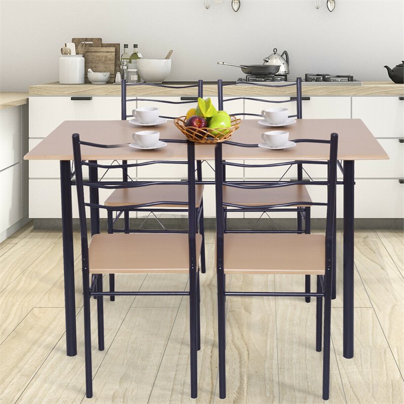 Costway 5-piece MDF and Metal Dining Set with Table and 4 Chairs in Black