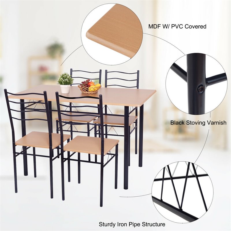 Costway 5-piece MDF and Metal Dining Set with Table and 4 Chairs in Black
