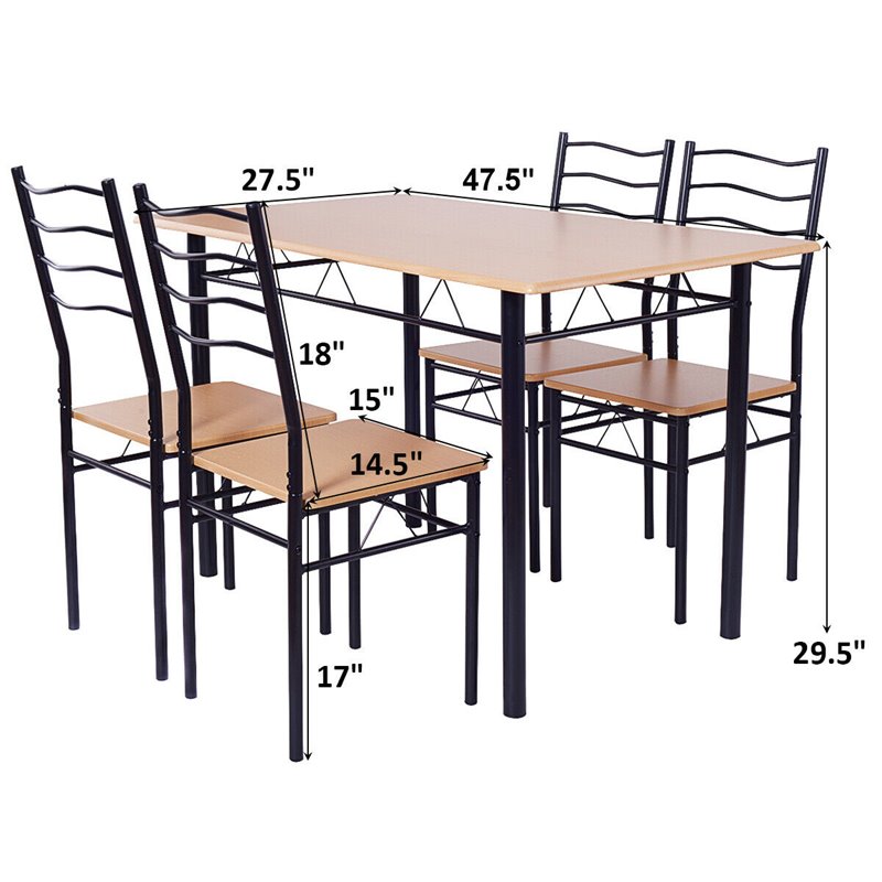 Costway 5-piece MDF and Metal Dining Set with Table and 4 Chairs in Black