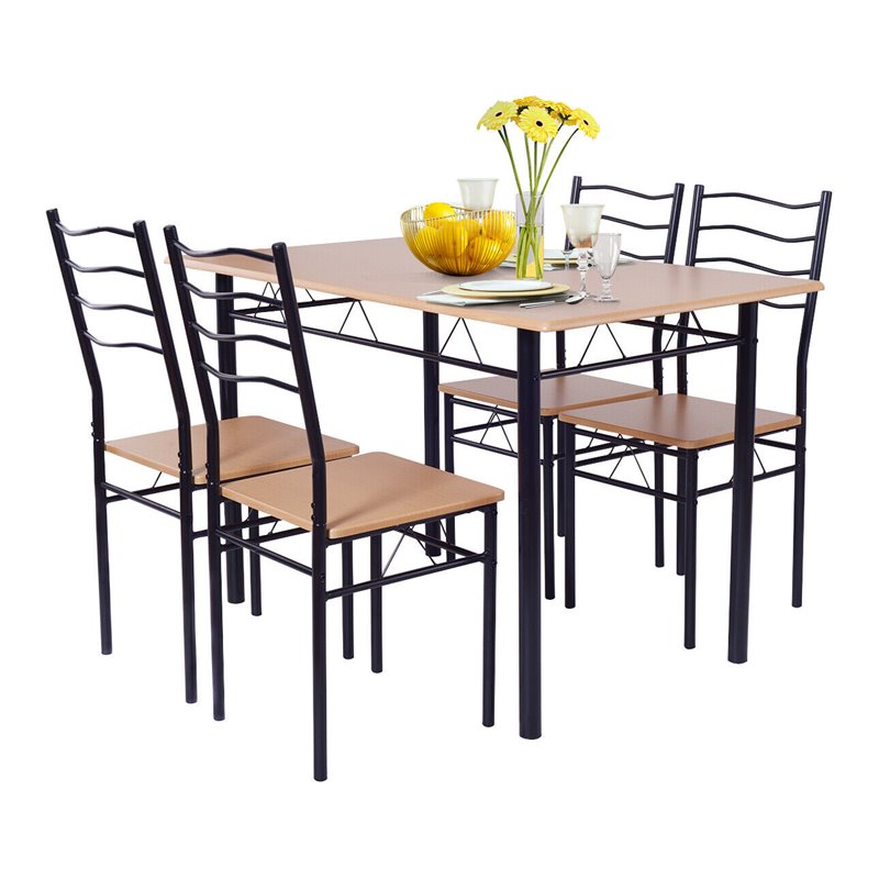 Costway 5-piece MDF and Metal Dining Set with Table and 4 Chairs in Black