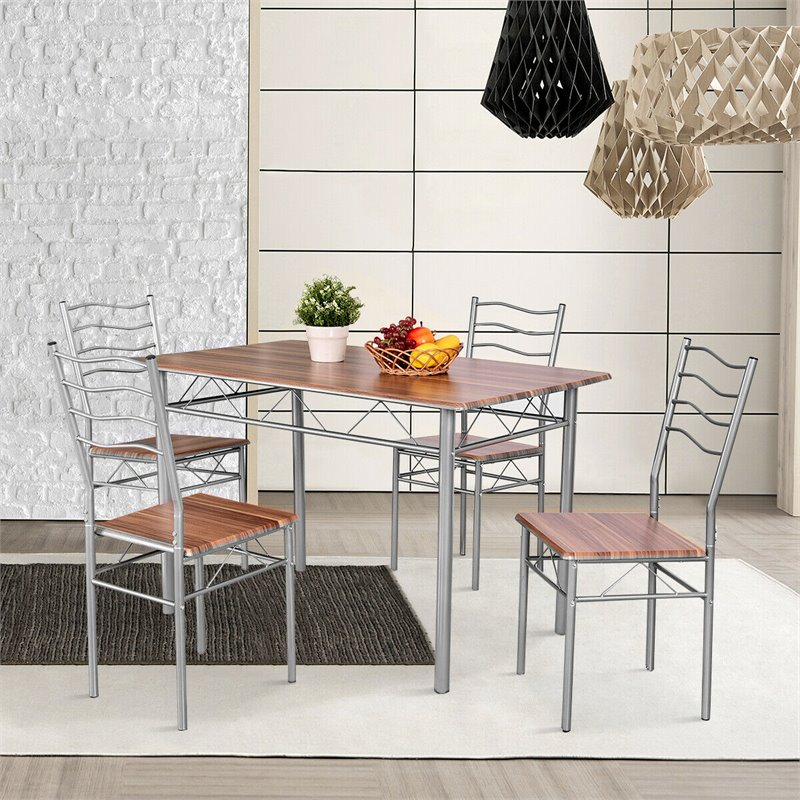 Costway 5-piece MDF and Metal Dining Set with Table and 4 Chairs in Silver