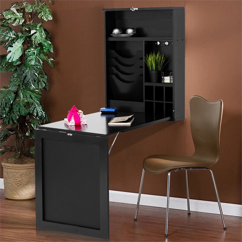 Costway Contemporary MDF Wall Mounted Folding Table in Black