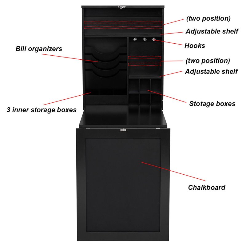 Costway Contemporary MDF Wall Mounted Folding Table in Black