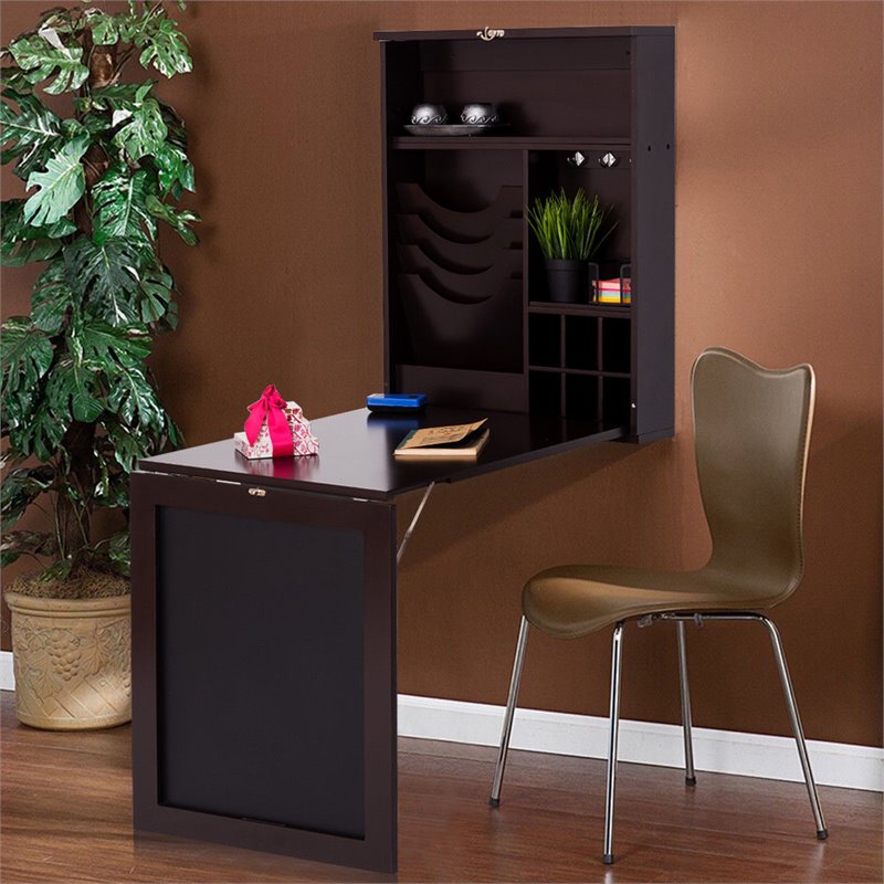Costway Contemporary MDF Wall Mounted Folding Table in Coffee