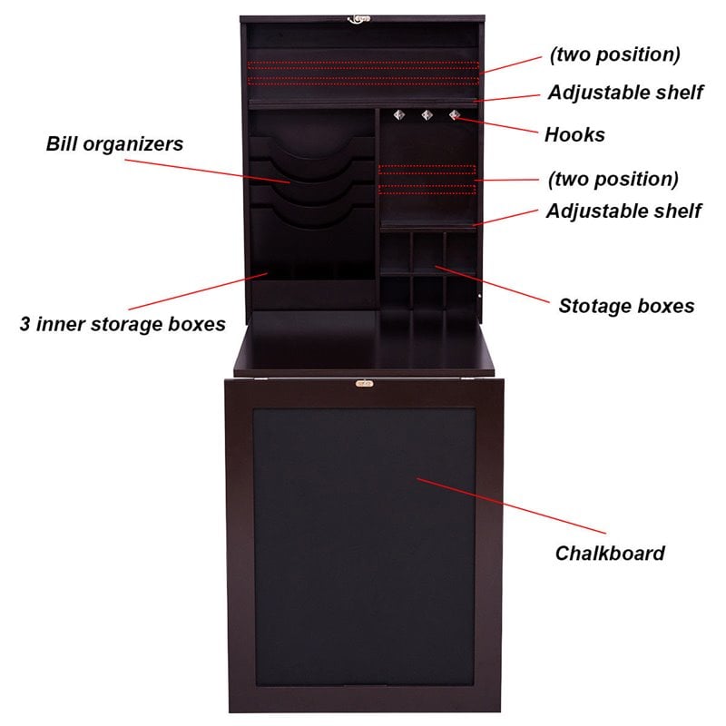 Costway Contemporary MDF Wall Mounted Folding Table in Coffee