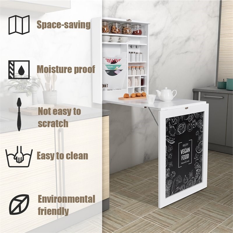 Costway Contemporary MDF Wall Mounted Folding Table in White