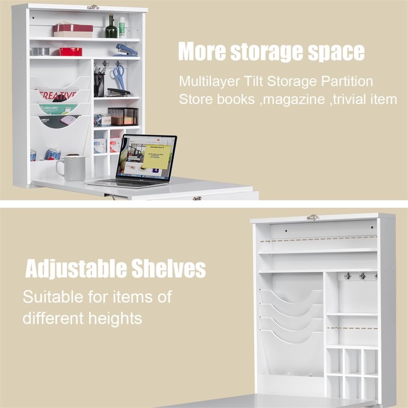 Costway Contemporary MDF Wall Mounted Folding Table in White