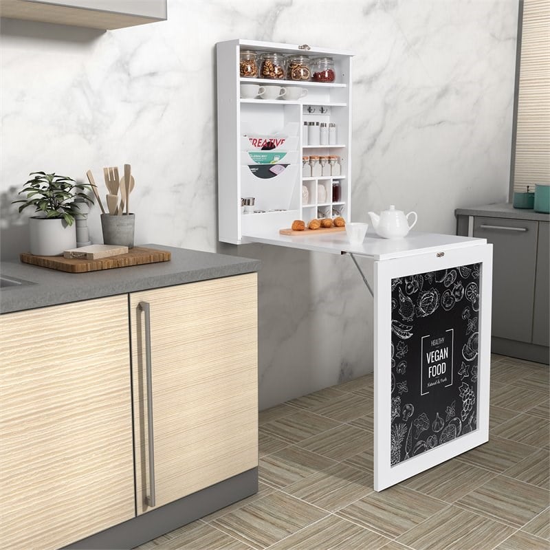 Costway Contemporary MDF Wall Mounted Folding Table in White Finish