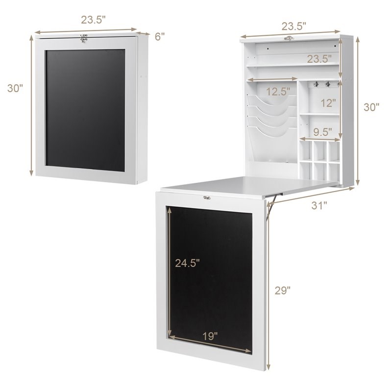 Costway Contemporary MDF Wall Mounted Folding Table in White Finish