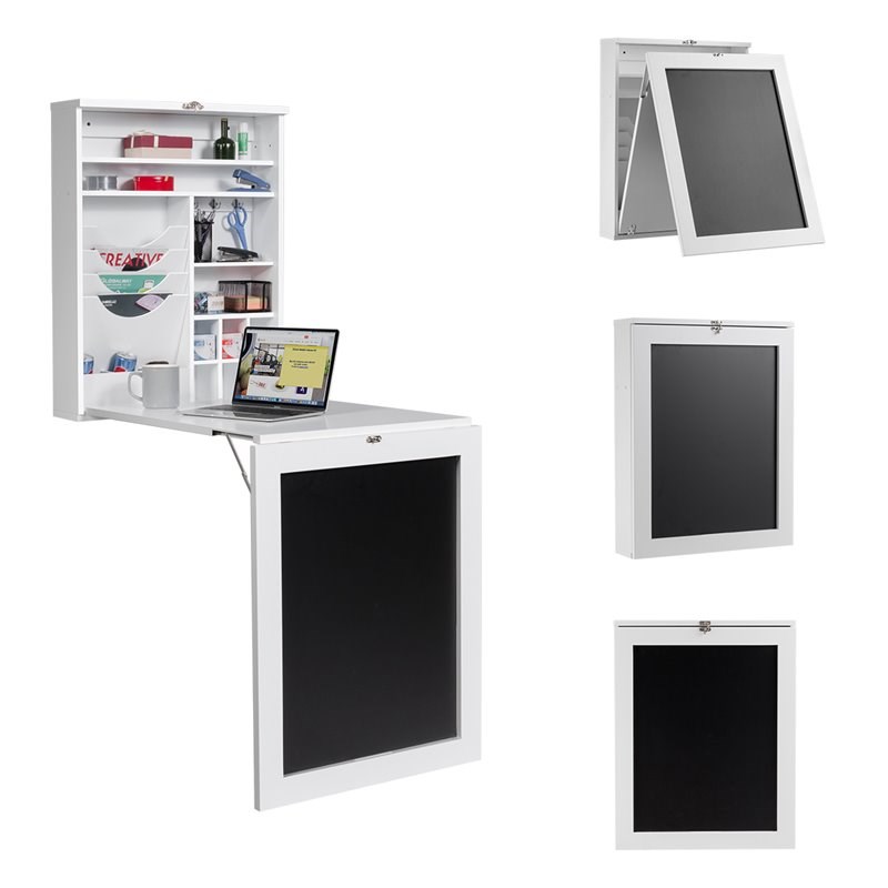 Costway Contemporary MDF Wall Mounted Folding Table in White Finish